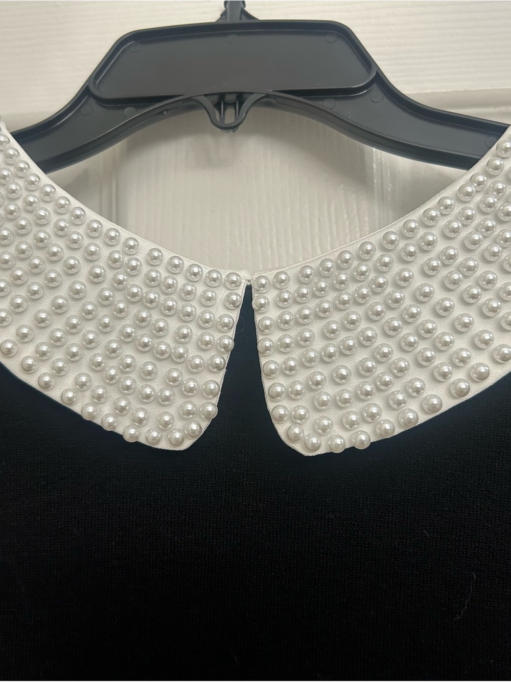 Sioni Black Top with Pearl-Embellished White Collar Accent - Picture 2 of 5